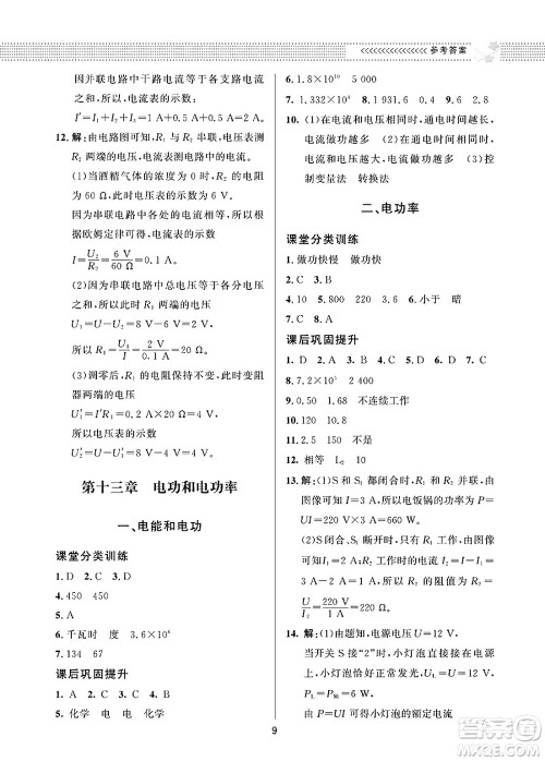 北京师范大学出版社2025年春配套综合练习九年级物理下册北师大版答案