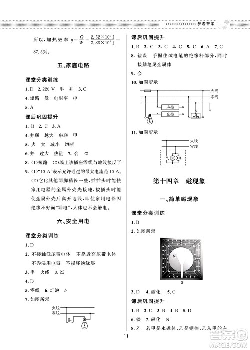 北京师范大学出版社2025年春配套综合练习九年级物理下册北师大版答案