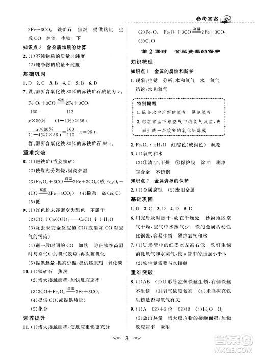 甘肃文化出版社2025年春配套综合练习九年级化学下册人教版答案