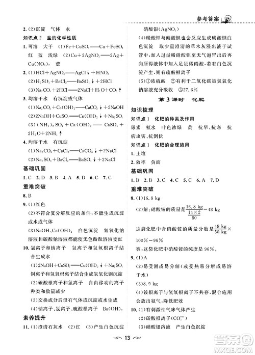 甘肃文化出版社2025年春配套综合练习九年级化学下册人教版答案