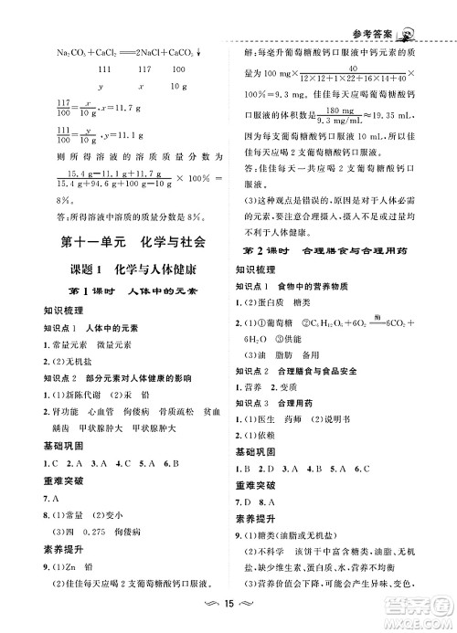 甘肃文化出版社2025年春配套综合练习九年级化学下册人教版答案