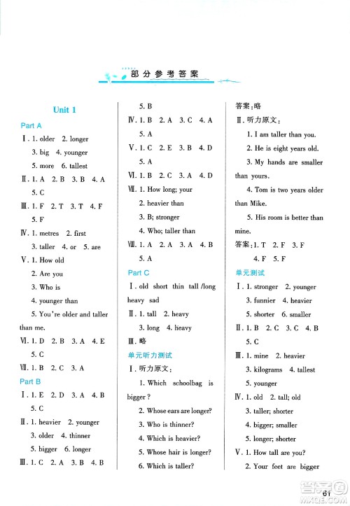 陕西人民教育出版社2025学习与评价六年级英语下册人教版答案 陕西人民教育出版社2025学习与评价六年级英语下册人教版答案