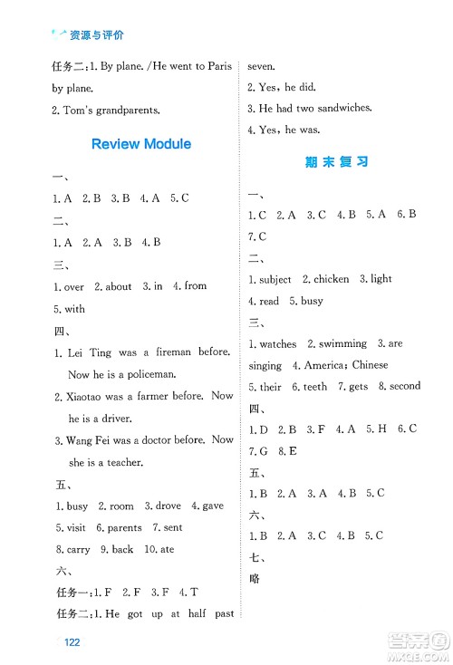 黑龙江教育出版社2025年春资源与评价五年级英语下册外研版答案 黑龙江教育出版社2025年春资源与评价五年级英语下册外研版答案