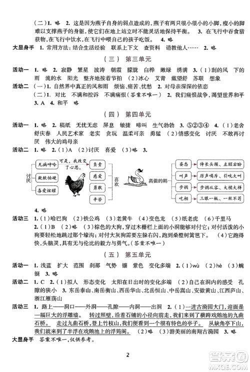 浙江人民出版社2025年春学习与评价四年级语文下册通用版答案
