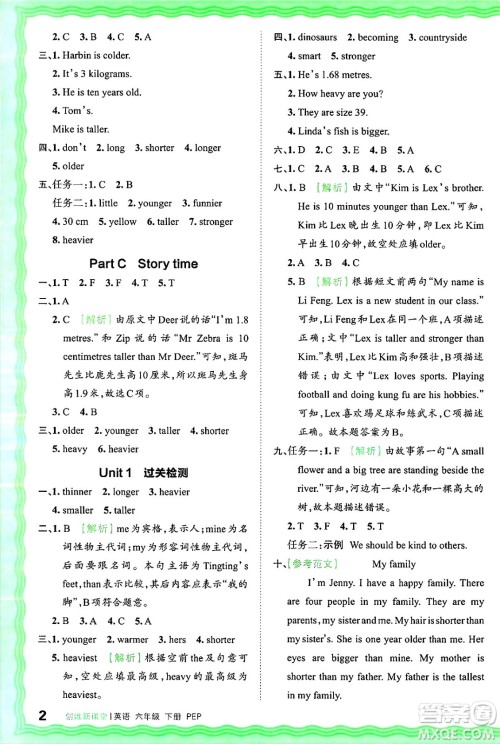 江西人民出版社2025年春王朝霞创维新课堂六年级英语下册人教PEP版答案 江西人民出版社2025年春王朝霞创维新课堂六年级英语下册人教PEP版答案
