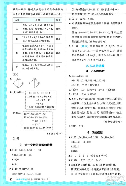 江西人民出版社2025年春王朝霞创维新课堂五年级数学下册人教版答案 江西人民出版社2025年春王朝霞创维新课堂五年级数学下册人教版答案
