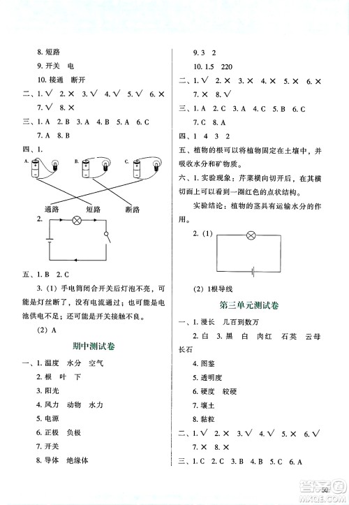 陕西人民教育出版社2025年春学习与评价四年级科学下册教科版答案 陕西人民教育出版社2025年春学习与评价四年级科学下册教科版答案