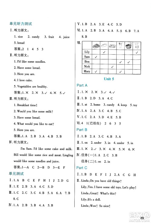 陕西人民教育出版社2025年春学习与评价三年级英语下册人教版答案