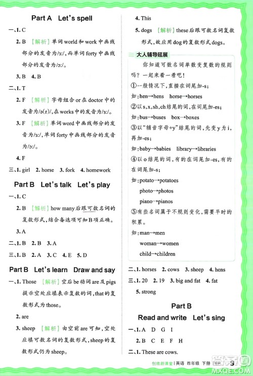 江西人民出版社2025年春王朝霞创维新课堂四年级英语下册人教PEP版答案 江西人民出版社2025年春王朝霞创维新课堂四年级英语下册人教PEP版答案