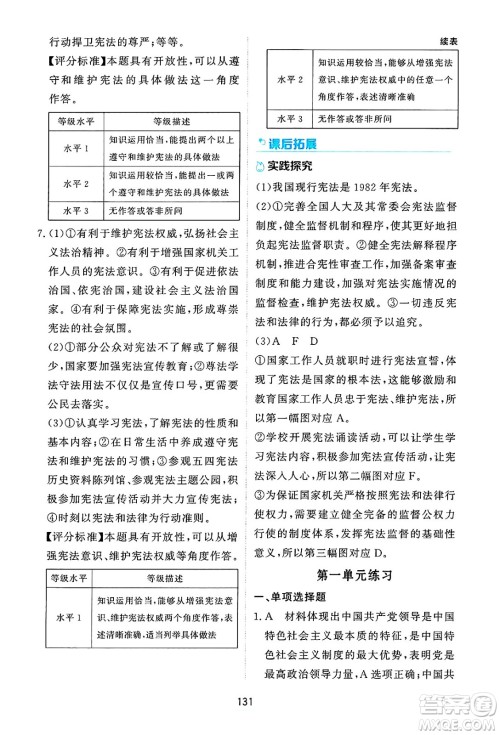 黑龙江教育出版社2025年春资源与评价八年级道德与法治下册H版黑龙江专版答案