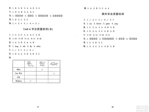 黑龙江教育出版社2025年春资源与评价三年级英语下册X版黑龙江专版答案
