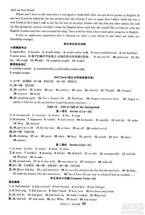 广东经济出版社2025年春名校课堂九年级英语下册人教版湖北专版答案 广东经济出版社2025年春名校课堂九年级英语下册人教版湖北专版答案