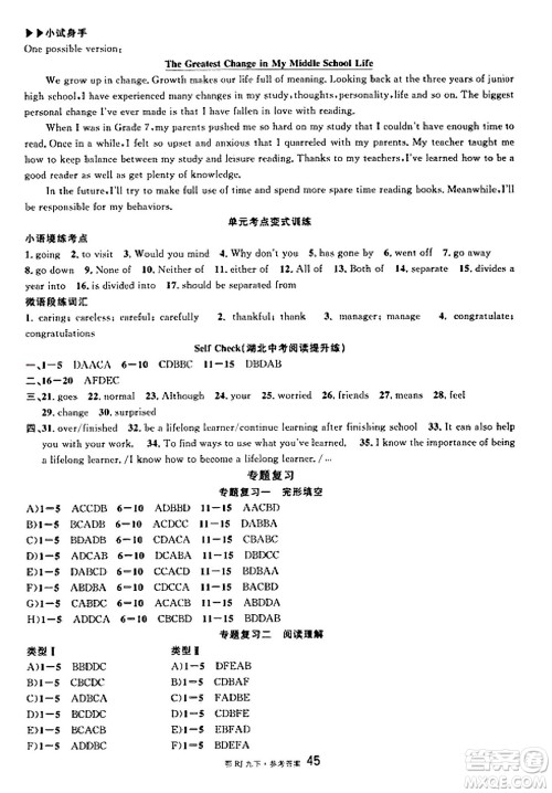 广东经济出版社2025年春名校课堂九年级英语下册人教版湖北专版答案 广东经济出版社2025年春名校课堂九年级英语下册人教版湖北专版答案