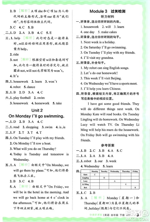 江西人民出版社2025年春王朝霞创维新课堂同步优化训练四年级英语下册外研版答案