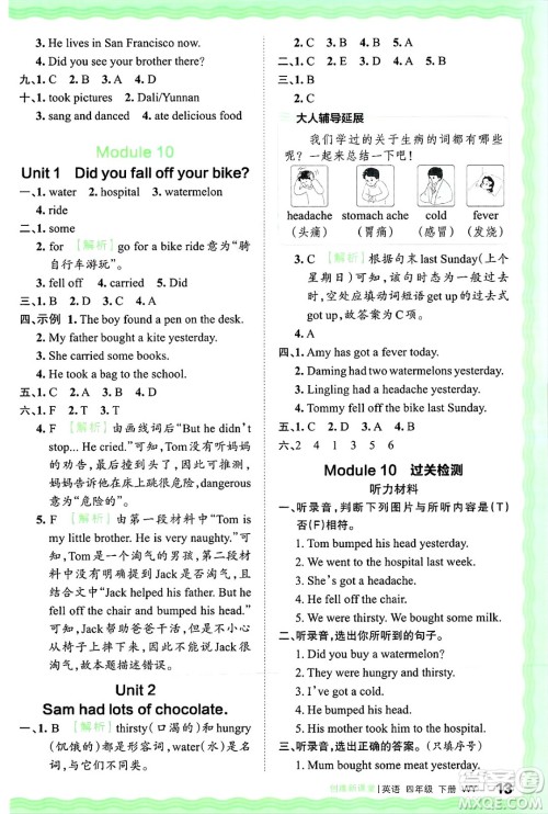 江西人民出版社2025年春王朝霞创维新课堂同步优化训练四年级英语下册外研版答案