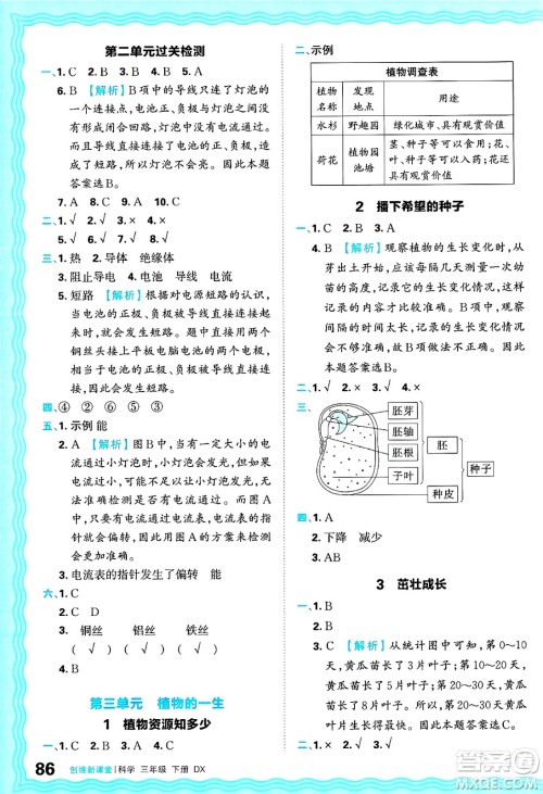 江西人民出版社2025年春王朝霞创维新课堂同步优化训练三年级科学下册大象版答案