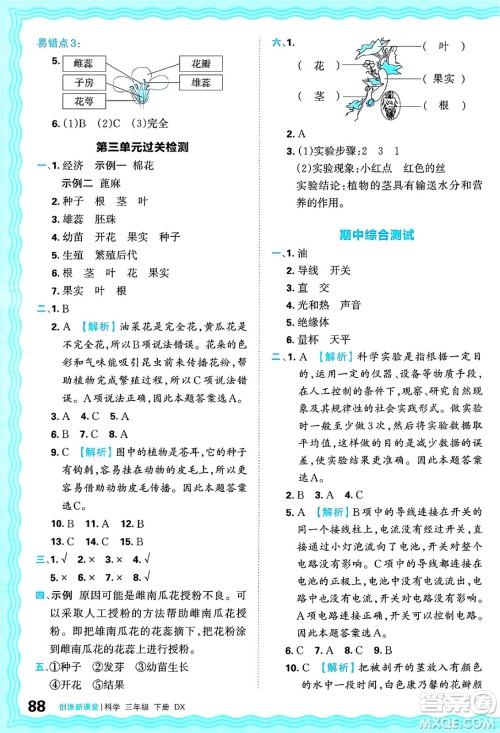 江西人民出版社2025年春王朝霞创维新课堂同步优化训练三年级科学下册大象版答案