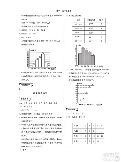 山东人民出版社2025年春初中卷行知天下七年级数学下册青岛版答案 山东人民出版社2025年春初中卷行知天下七年级数学下册青岛版答案