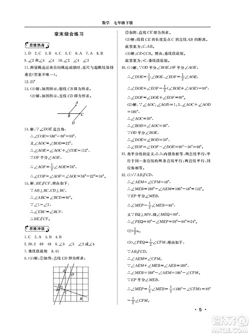 山东人民出版社2025年春初中卷行知天下七年级数学下册青岛版答案 山东人民出版社2025年春初中卷行知天下七年级数学下册青岛版答案