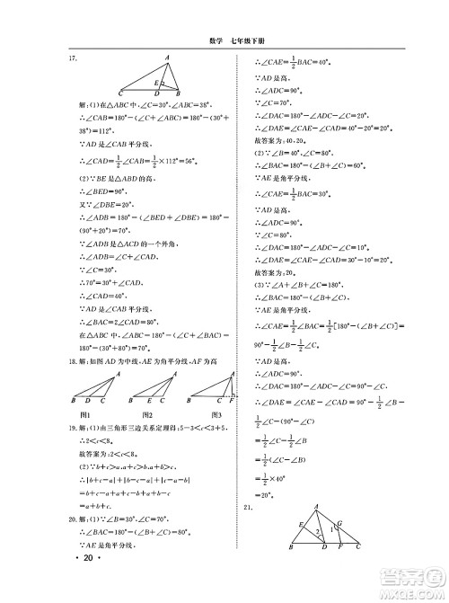山东人民出版社2025年春初中卷行知天下七年级数学下册青岛版答案 山东人民出版社2025年春初中卷行知天下七年级数学下册青岛版答案