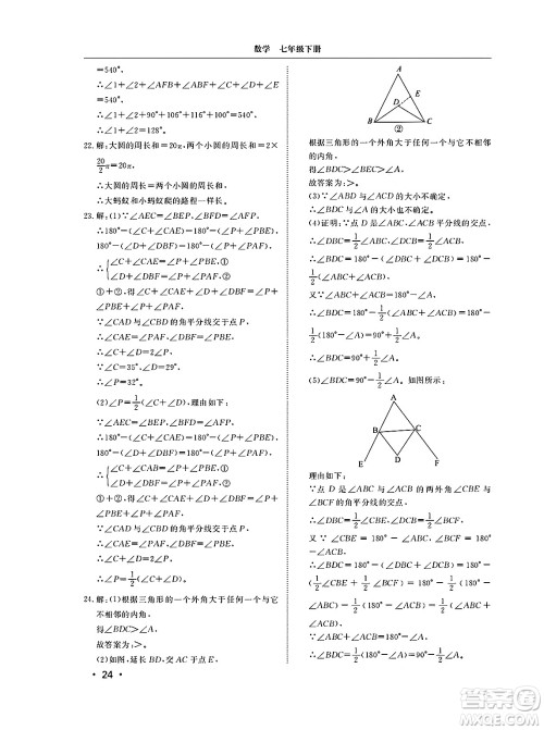 山东人民出版社2025年春初中卷行知天下七年级数学下册青岛版答案 山东人民出版社2025年春初中卷行知天下七年级数学下册青岛版答案