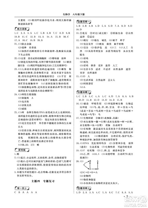 山东人民出版社2025年春初中卷行知天下八年级生物下册济南版答案