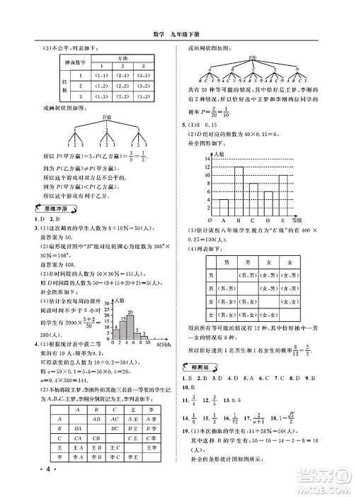 山东人民出版社2025年春初中卷行知天下九年级数学下册青岛版答案