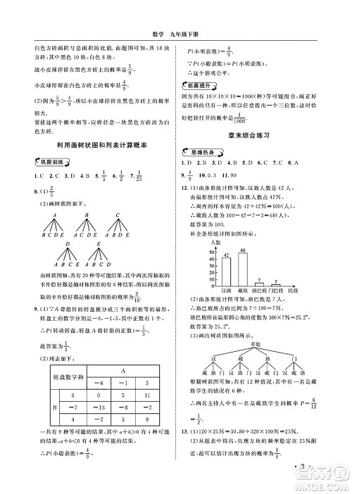 山东人民出版社2025年春初中卷行知天下九年级数学下册青岛版答案