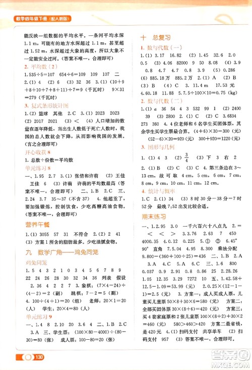 广西教育出版社2025年春自主学习能力测评四年级数学下册人教版答案