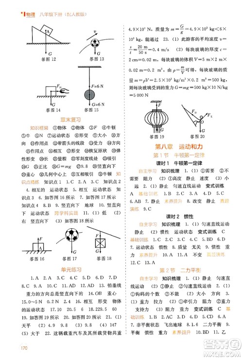 广西教育出版社2025年春自主学习能力测评八年级物理下册人教版答案