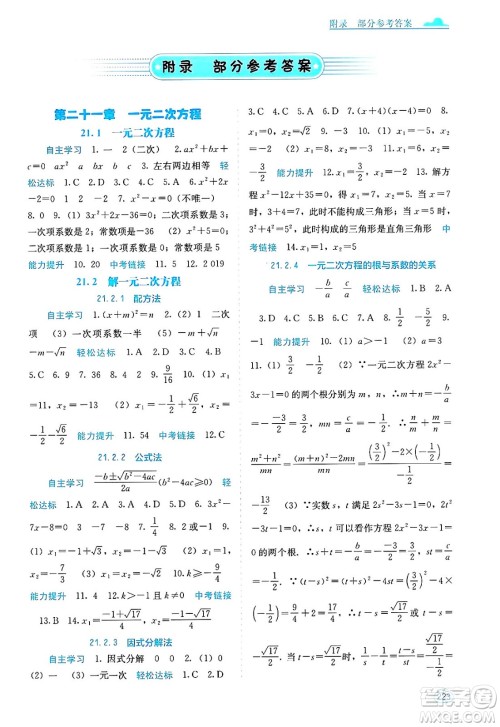 广西教育出版社2025年春自主学习能力测评九年级数学下册人教版答案