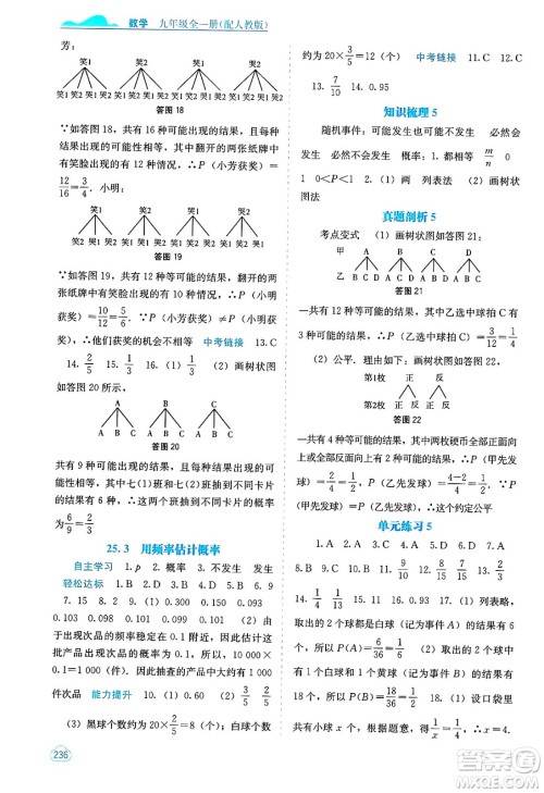 广西教育出版社2025年春自主学习能力测评九年级数学下册人教版答案