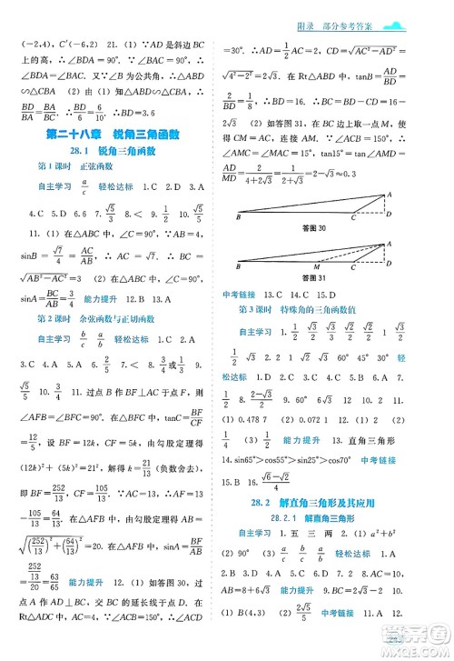 广西教育出版社2025年春自主学习能力测评九年级数学下册人教版答案