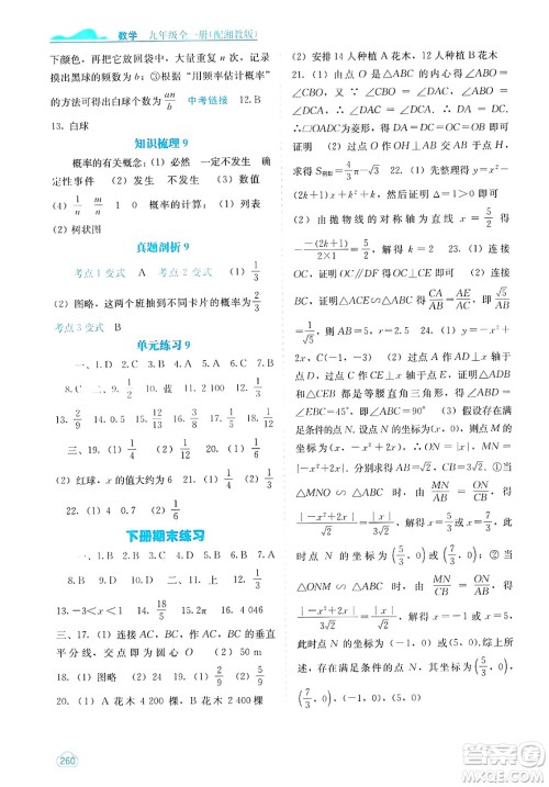 广西教育出版社2025年春自主学习能力测评九年级数学下册湘教版答案 广西教育出版社2025年春自主学习能力测评九年级数学下册湘教版答案