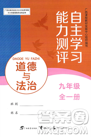 广西教育出版社2025年春自主学习能力测评九年级道德与法治下册通用版答案