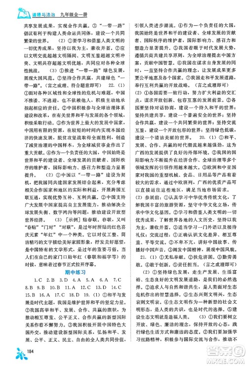 广西教育出版社2025年春自主学习能力测评九年级道德与法治下册通用版答案