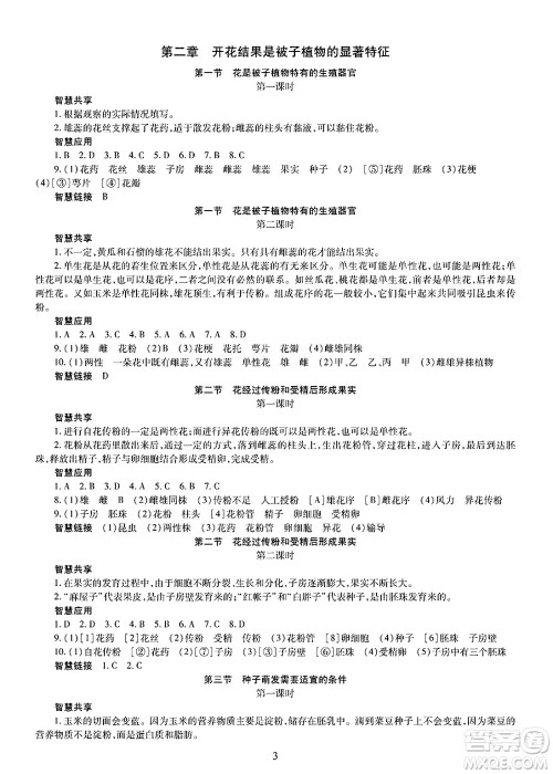 明天出版社2025年春智慧学习导学练七年级生物下册人教版答案 明天出版社2025年春智慧学习导学练七年级生物下册人教版答案