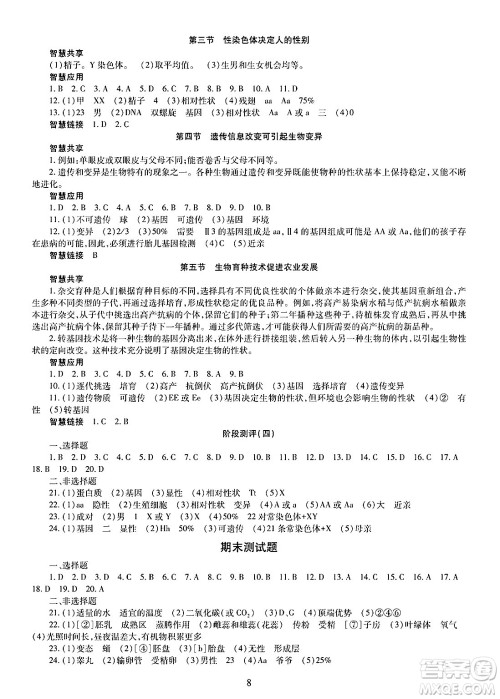 明天出版社2025年春智慧学习导学练七年级生物下册人教版答案 明天出版社2025年春智慧学习导学练七年级生物下册人教版答案