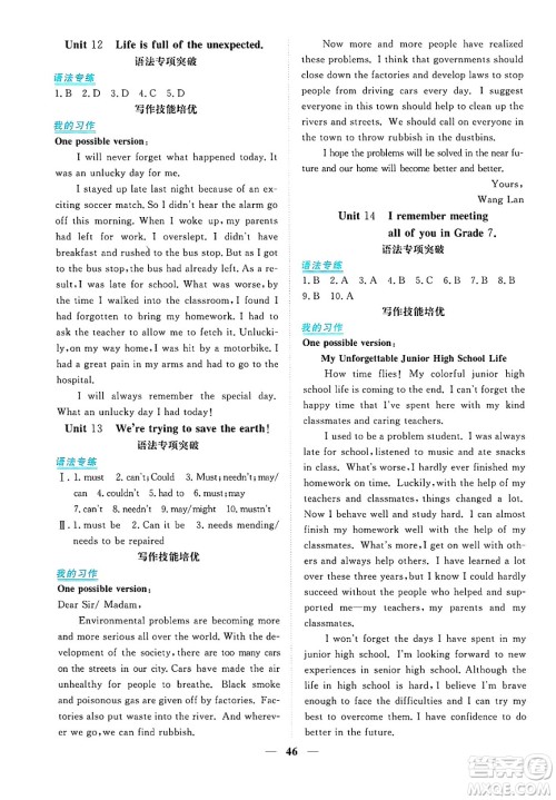 青海人民出版社2025年春新坐标同步练习九年级英语下册人教版青海专版答案