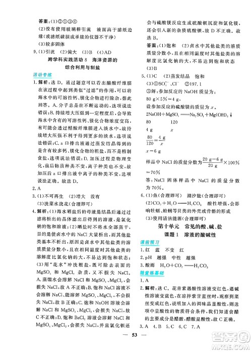 青海人民出版社2025年春新坐标同步练习九年级化学下册人教版青海专版答案
