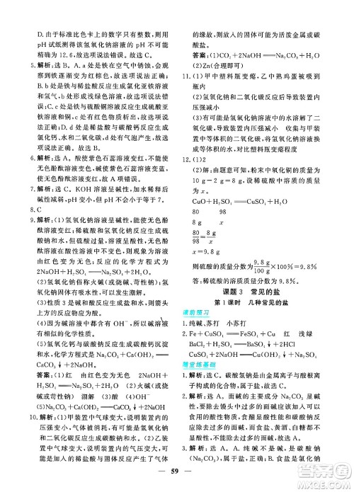 青海人民出版社2025年春新坐标同步练习九年级化学下册人教版青海专版答案