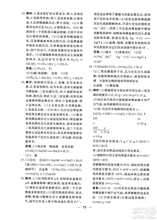 青海人民出版社2025年春新坐标同步练习九年级化学下册人教版青海专版答案