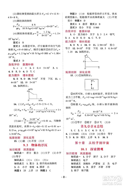 广西师范大学出版社2025年春自主与互动学习新课程学习辅导八年级物理下册沪粤版答案