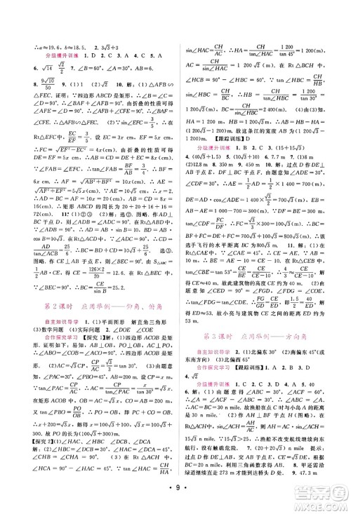 广西师范大学出版社2025年春自主与互动学习新课程学习辅导九年级数学下册人教版答案