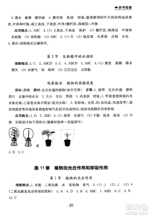 江苏凤凰教育出版社2025年春初中生物学补充习题七年级生物下册苏教版答案