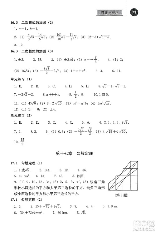 人民教育出版社2025年春补充习题八年级数学下册人教版答案