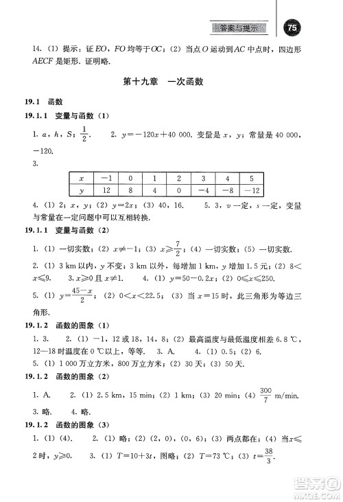 人民教育出版社2025年春补充习题八年级数学下册人教版答案