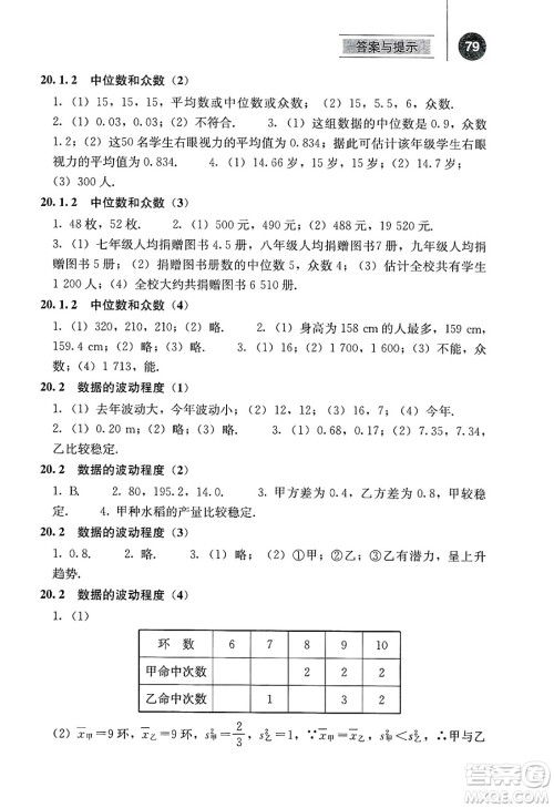 人民教育出版社2025年春补充习题八年级数学下册人教版答案