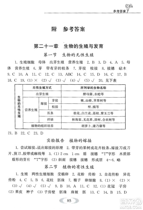 江苏凤凰教育出版社2025年春补充习题八年级生物下册苏科版答案