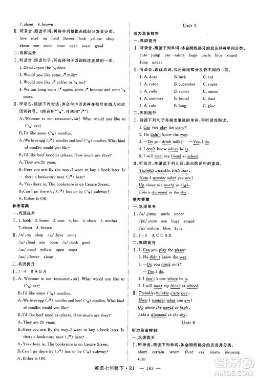 延边大学出版社2025年春优翼学练优七年级英语下册人教版湖南专版答案